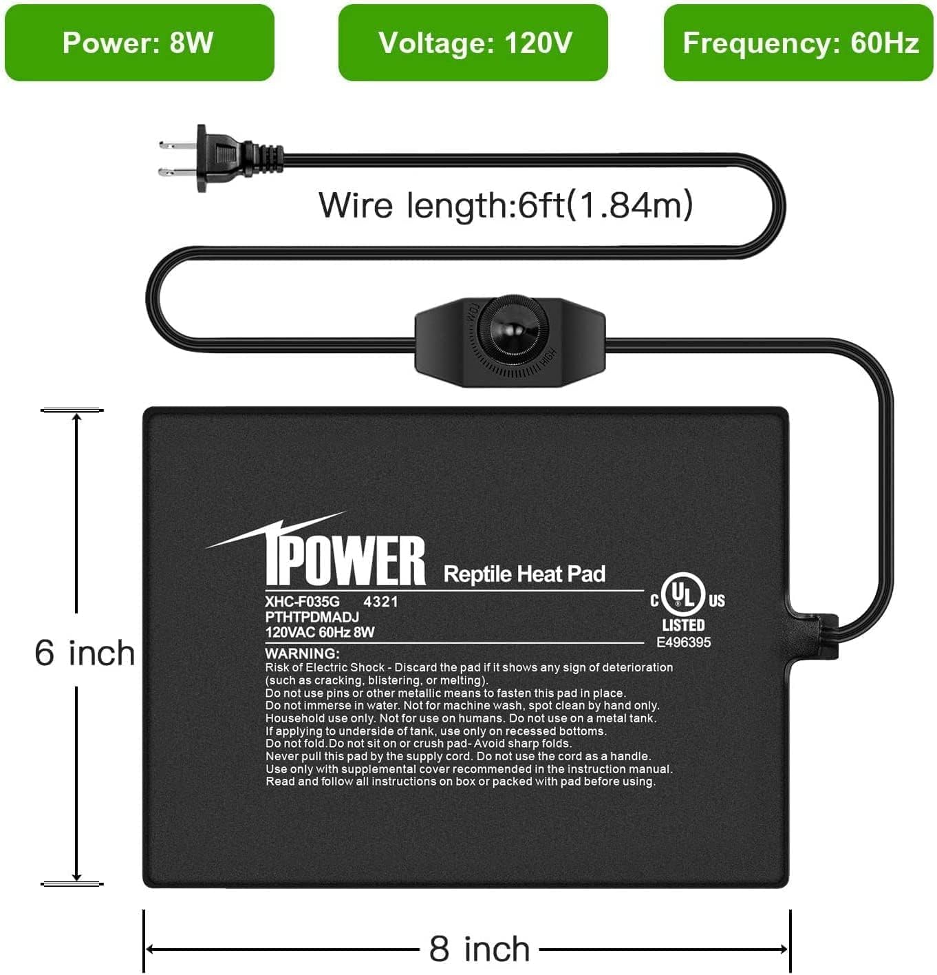 Foto 7 pulgar | Alfombrilla Térmica Para Reptiles Ipower De 6 X 8 Pulgadas Con Controlador De Temperatura - Venta Internacional.