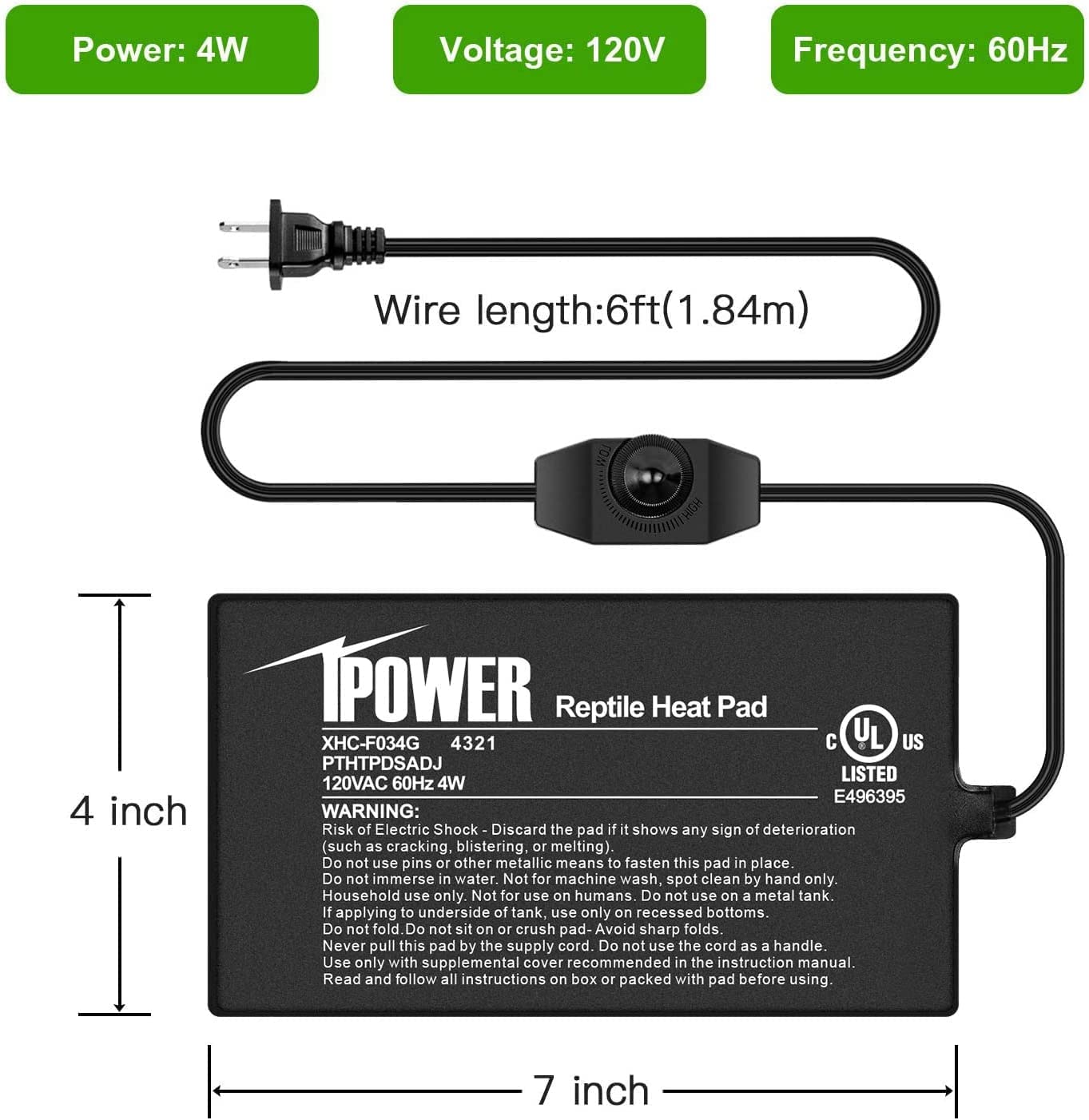 Foto 3 pulgar | Alfombrilla Térmica Para Reptiles Ipower De 4 Pulgadas Con Controlador De Temperatura - Venta Internacional.