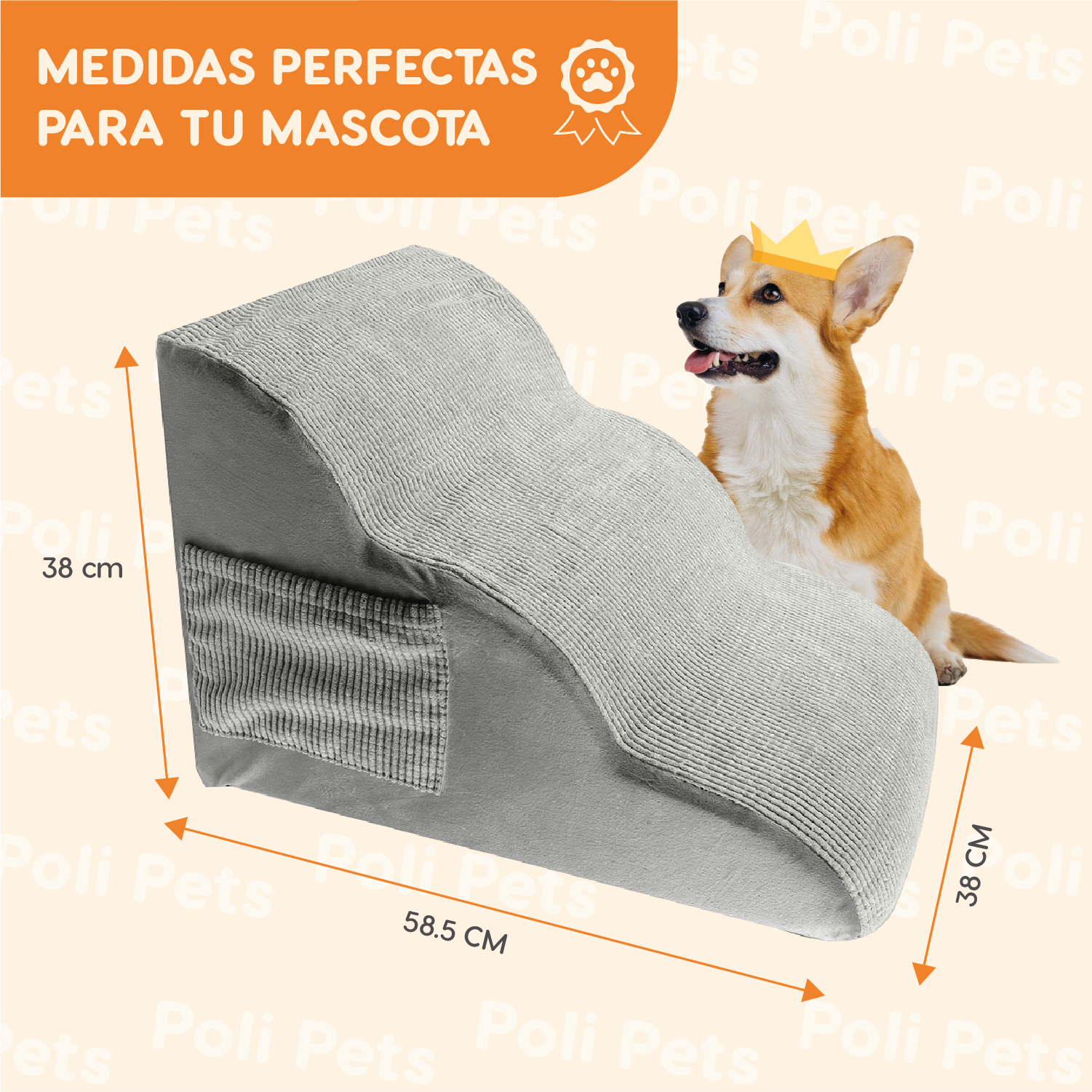 Foto 4 pulgar | Escalera Afelpada 3 Pasos Para Perro Poli Pets Color Gris