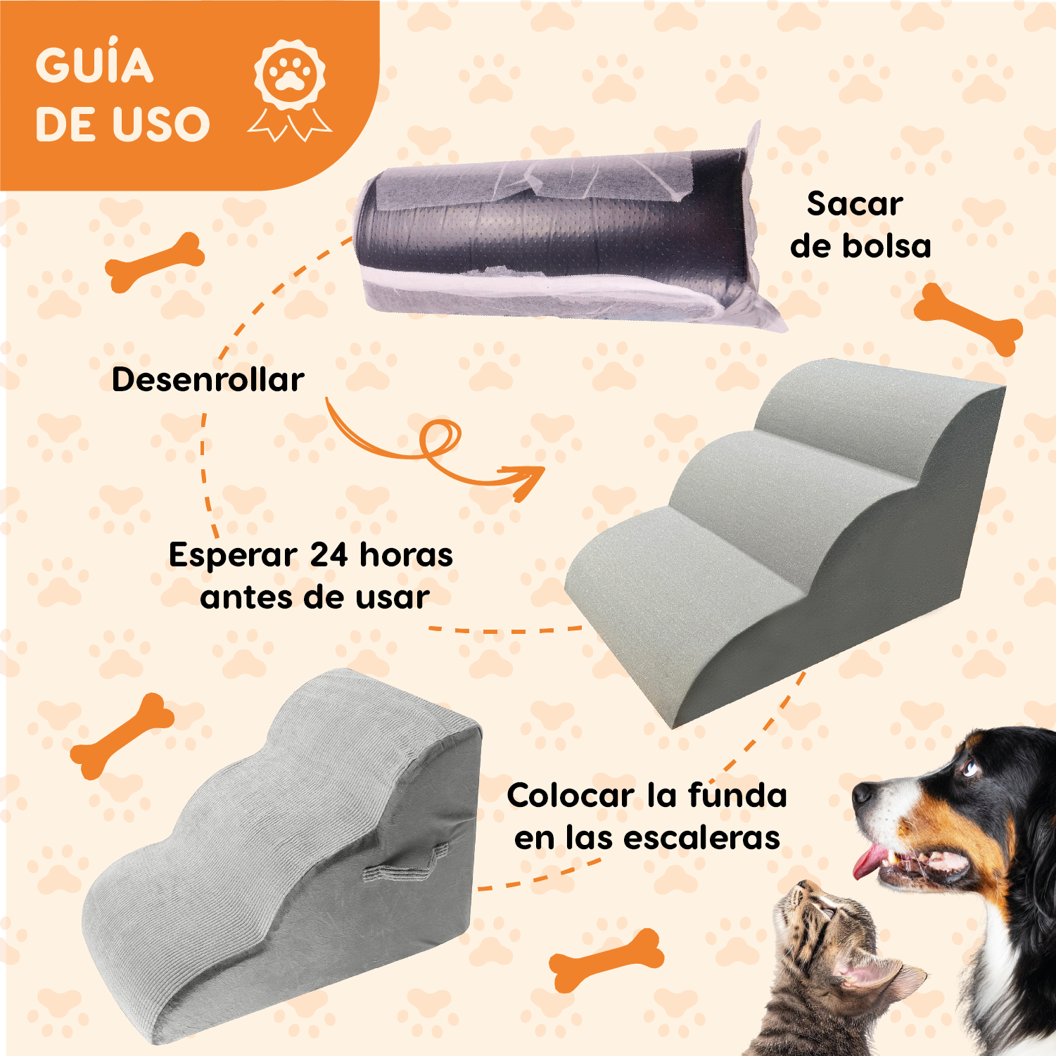 Foto 9 pulgar | Escalera Afelpada 3 Pasos Para Perro Poli Pets Color Gris