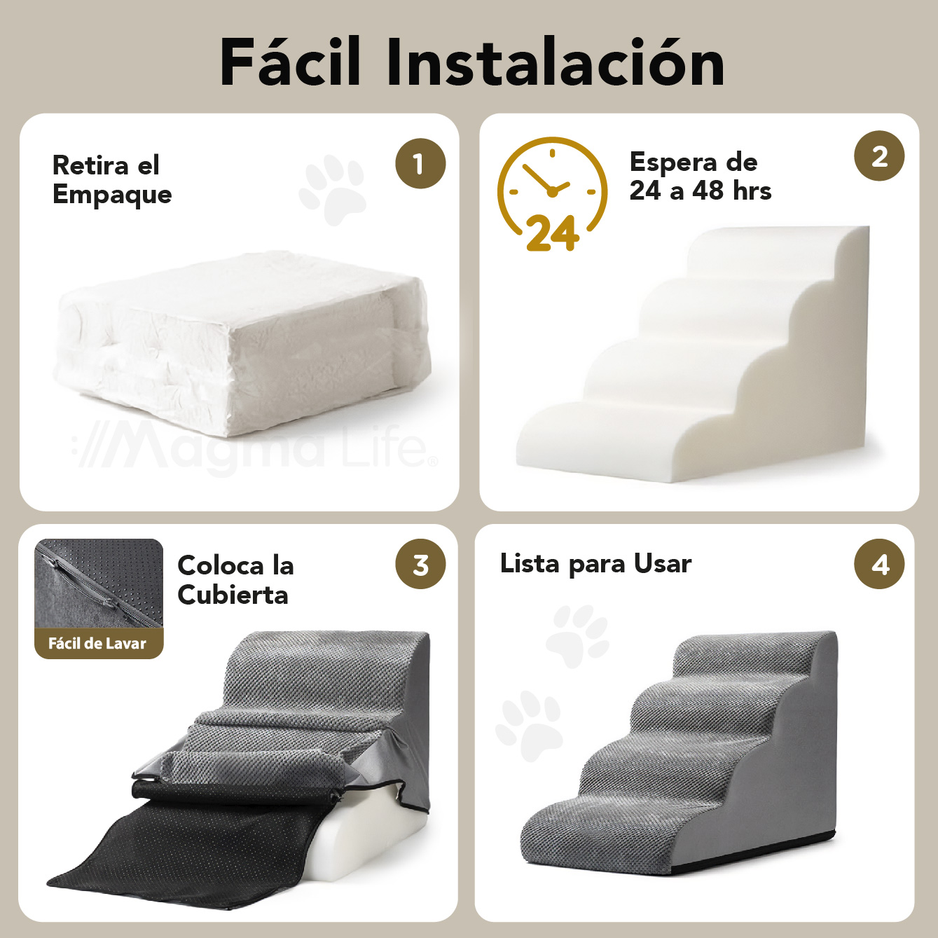 Foto 4 pulgar | Magma Life Escalera Para Perros Con 4 Escalones De Espuma Suave Y Antideslizantes, Diseño Cómodo