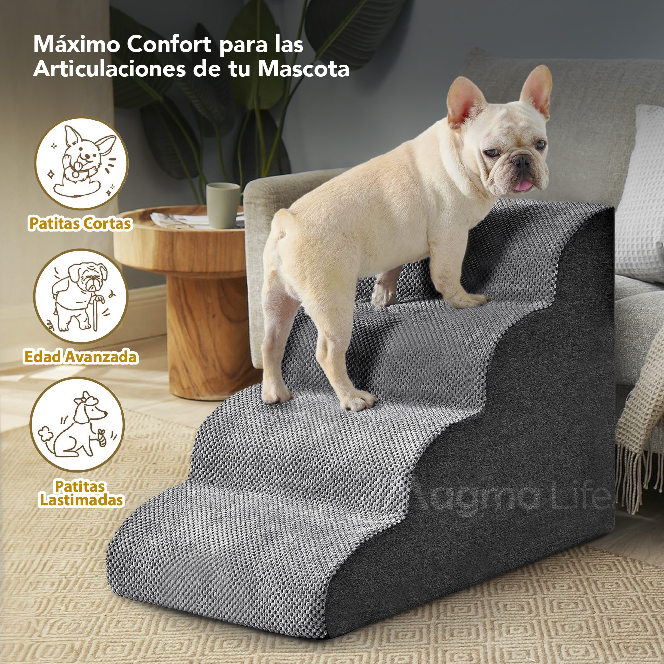 Foto 5 pulgar | Magma Life Escalera Para Perros Con 4 Escalones De Espuma Suave Y Antideslizantes, Diseño Cómodo