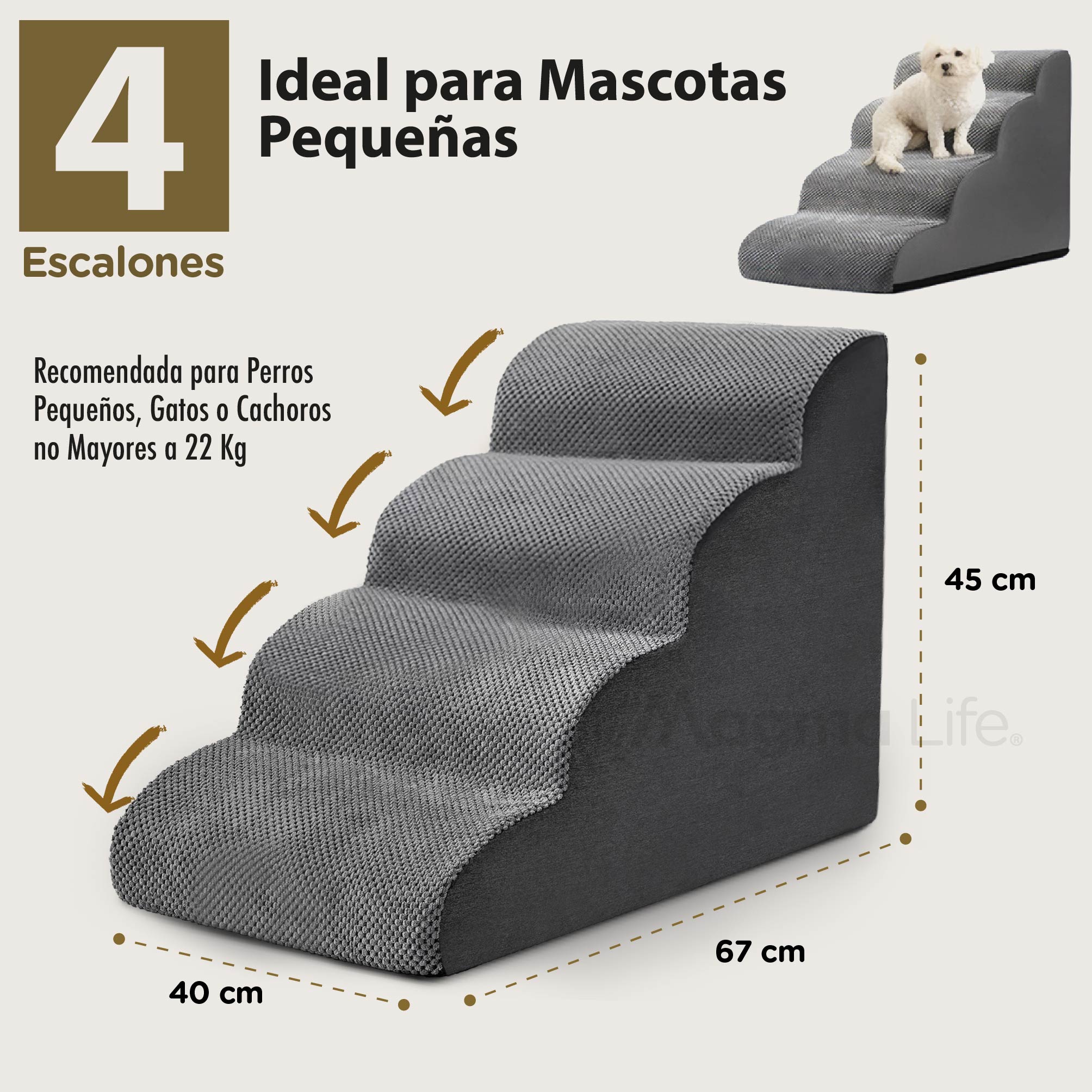 Foto 6 pulgar | Magma Life Escalera Para Perros Con 4 Escalones De Espuma Suave Y Antideslizantes, Diseño Cómodo
