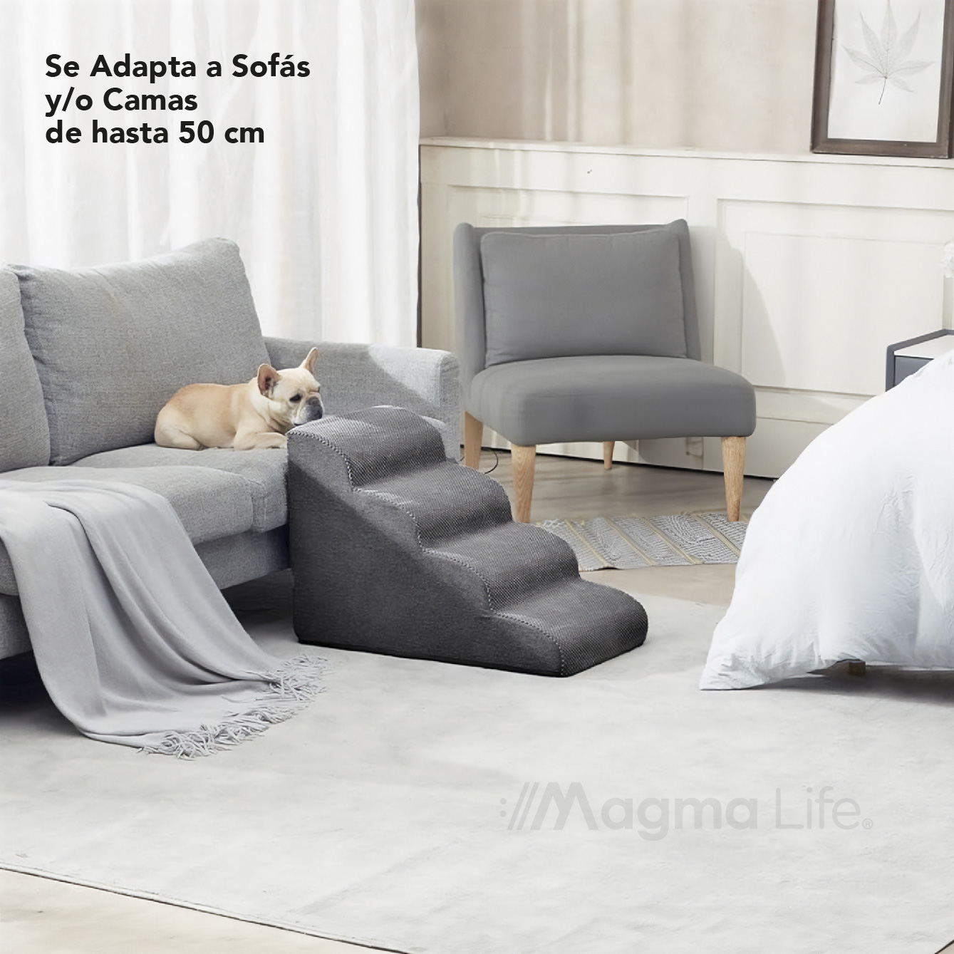 Foto 7 pulgar | Magma Life Escalera Para Perros Con 4 Escalones De Espuma Suave Y Antideslizantes, Diseño Cómodo