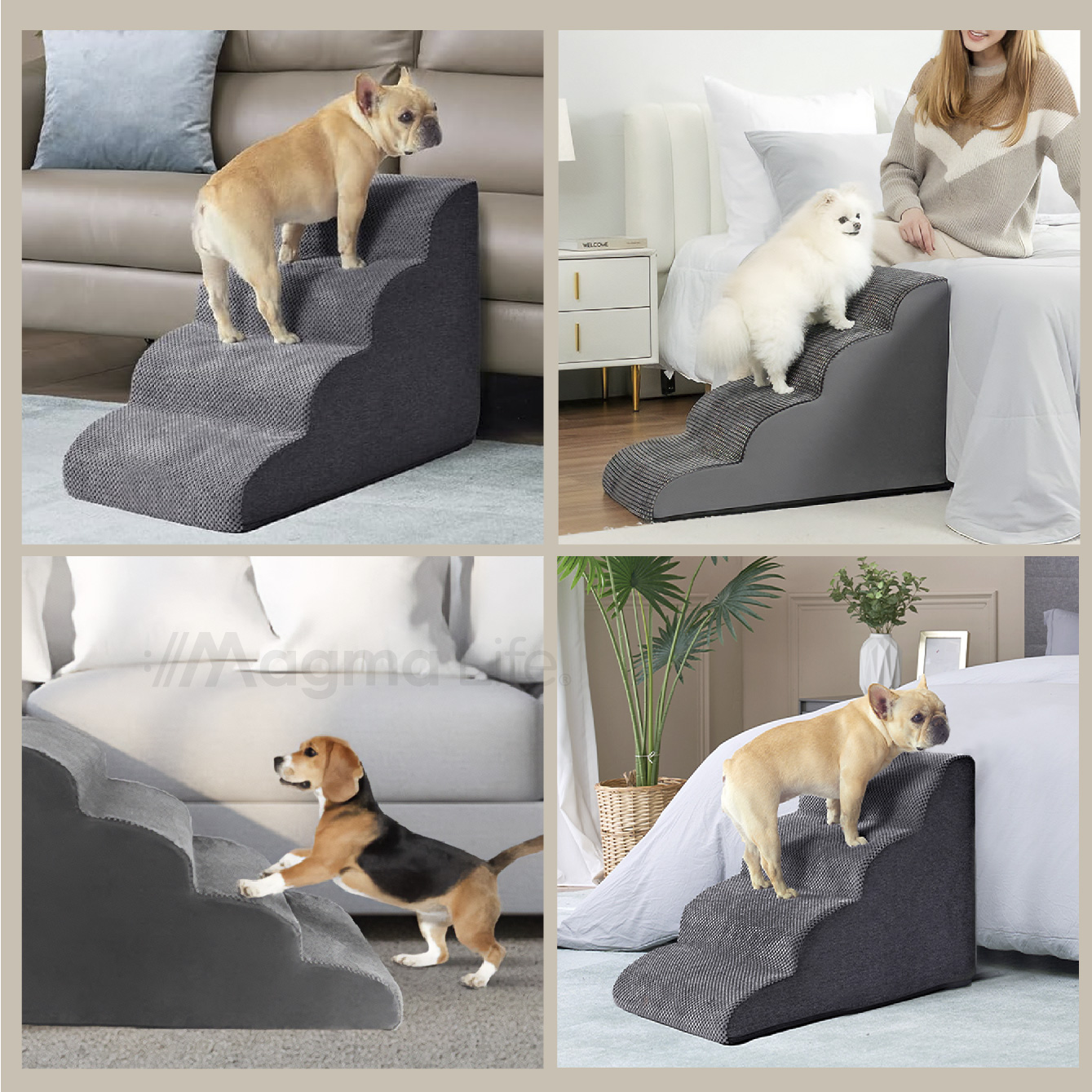 Foto 9 pulgar | Magma Life Escalera Para Perros Con 4 Escalones De Espuma Suave Y Antideslizantes, Diseño Cómodo