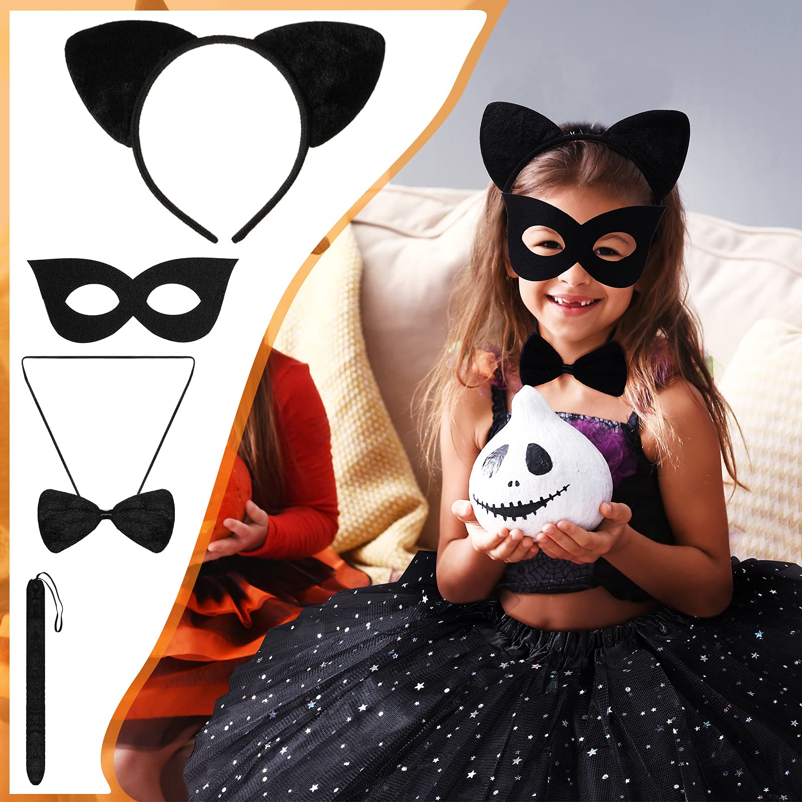 Foto 5 | Set De Disfraz Skylety Black Cat Para Niños Con Diadema, Cola Y Pajarita - Venta Internacional.