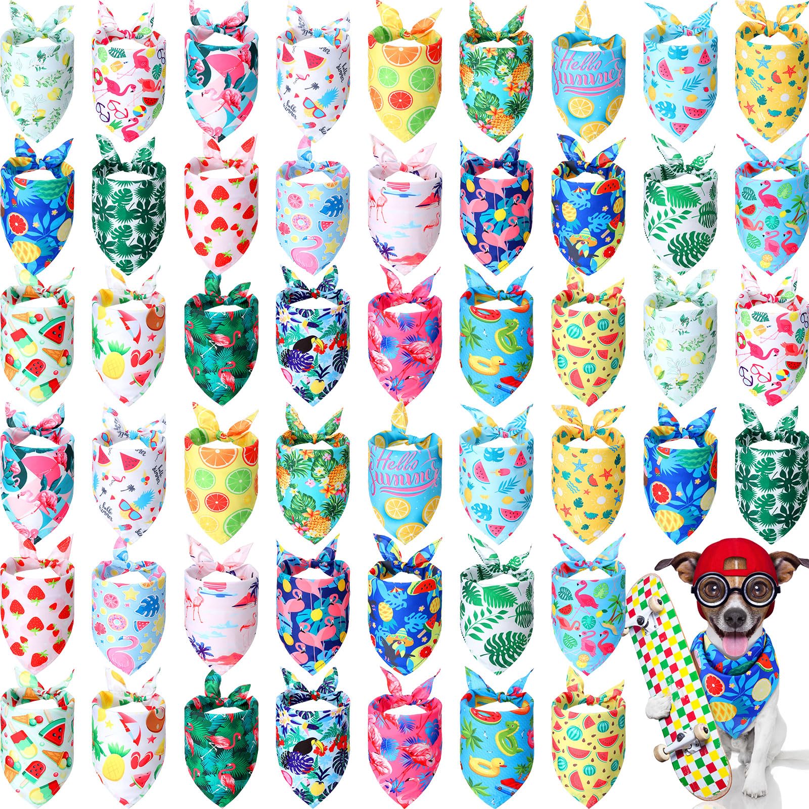 Bandanas Para Perros Chunful Summer Hawaiian, 50 Unidades, Poliéster - Venta Internacional.