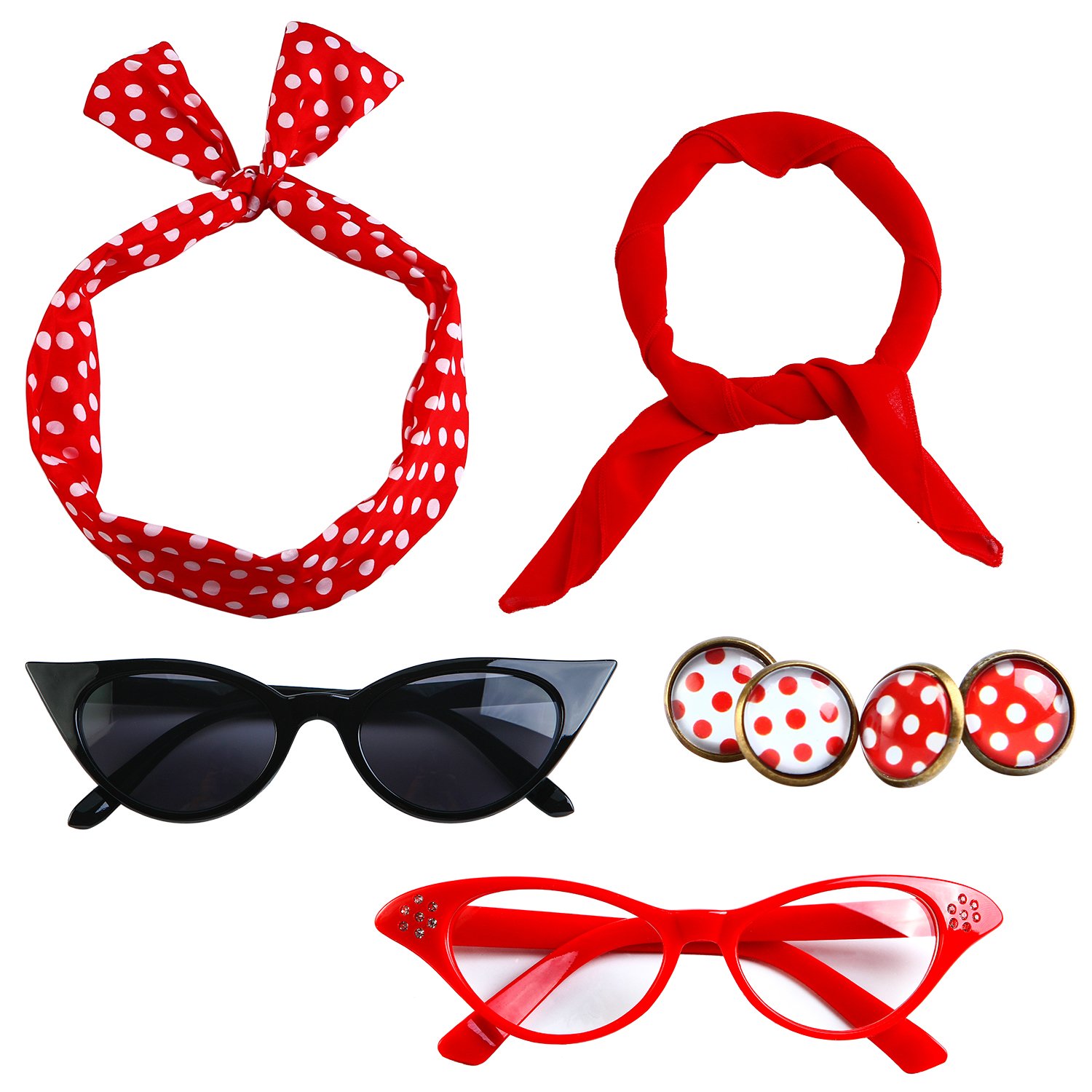 Set De Accesorios De Disfraz Aneco, Paquete De 6 Pañuelos De Chifón De Los Años 50, Color Rojo - Venta Internacional.