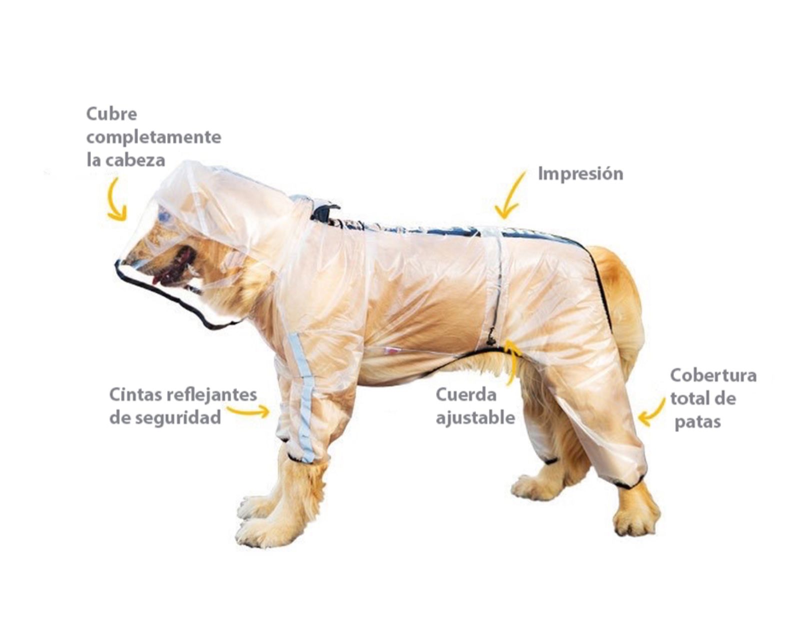 Foto 6 pulgar | Impermeable Genérico Resistente color Transparente con Capucha para Perro