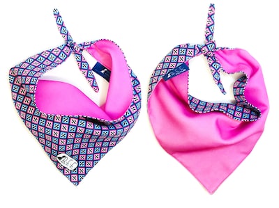 Foto 6 | Kit 3 Bandanas Artesanales Para Perro Bff 005-rombos Rosa Paliacate Doble Vista 6 Looks Diferentes.