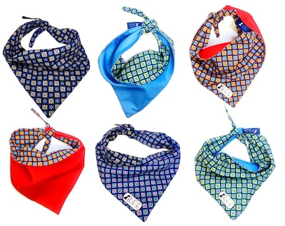 Foto 1 | Kit 3 Bandanas Artesanales Para Perro Bff 006-rombo Azul Paliacate Doble Vista 6 Looks Diferentes.