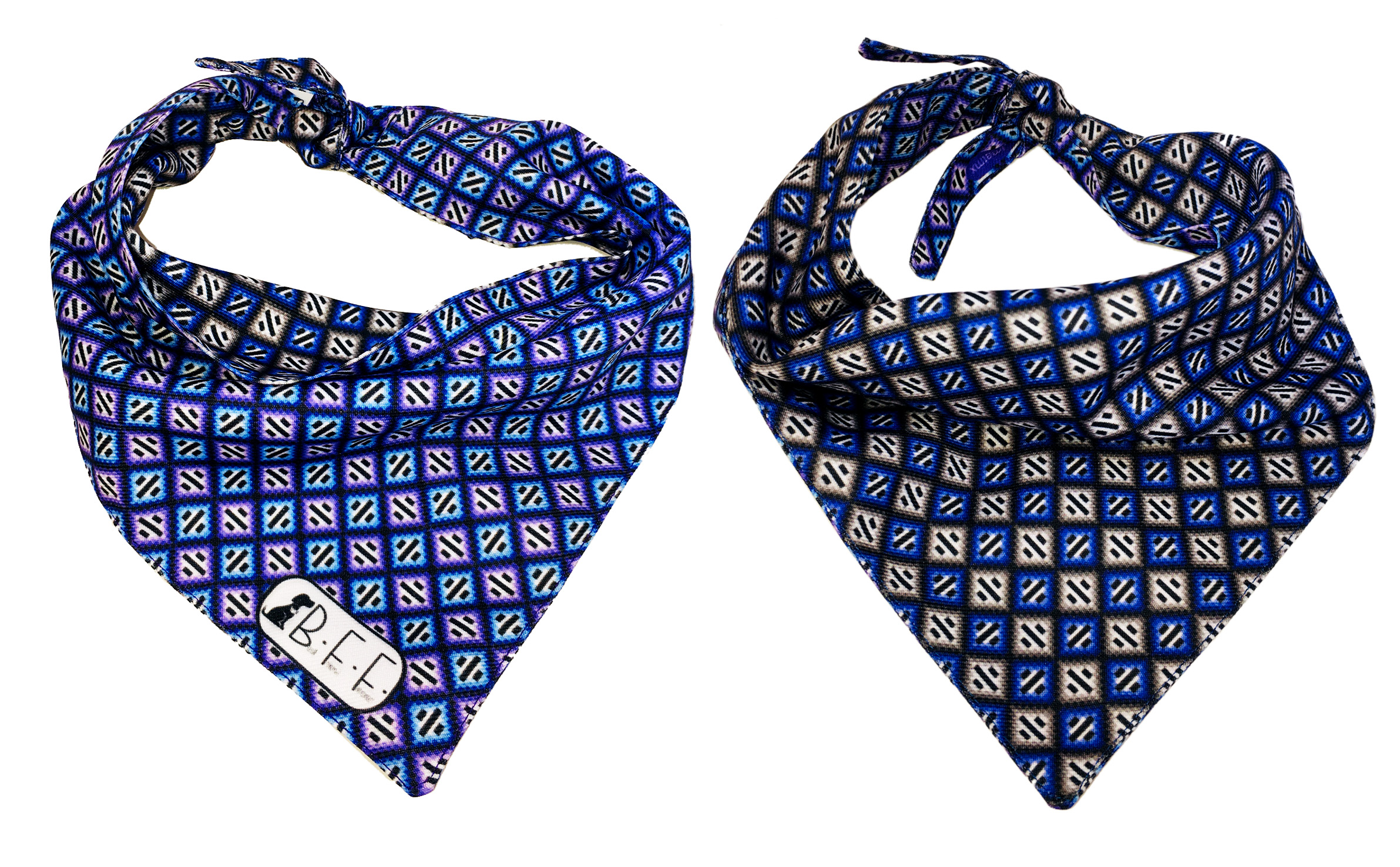 Foto 5 | Kit 3 Bandanas Artesanales Para Perro Bff 006-rombo Azul Paliacate Doble Vista 6 Looks Diferentes.