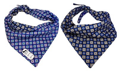 Foto 5 | Kit 3 Bandanas Artesanales Para Perro Bff 006-rombo Azul Paliacate Doble Vista 6 Looks Diferentes.
