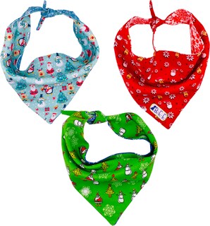 Foto 2 | Kit 3 Bandanas Artesanales Para Perro Bff 008-navidad Rojo Paliacate Doble Vista 6 Looks Diferentes.