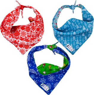 Foto 3 | Kit 3 Bandanas Artesanales Para Perro Bff 008-navidad Rojo Paliacate Doble Vista 6 Looks Diferentes.