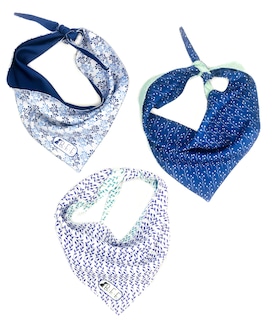 Foto 2 | Kit 3 Bandanas Artesanales Para Perro Bff 011b-floral Azul Paliacate Doble Vista 6 Looks Diferentes.