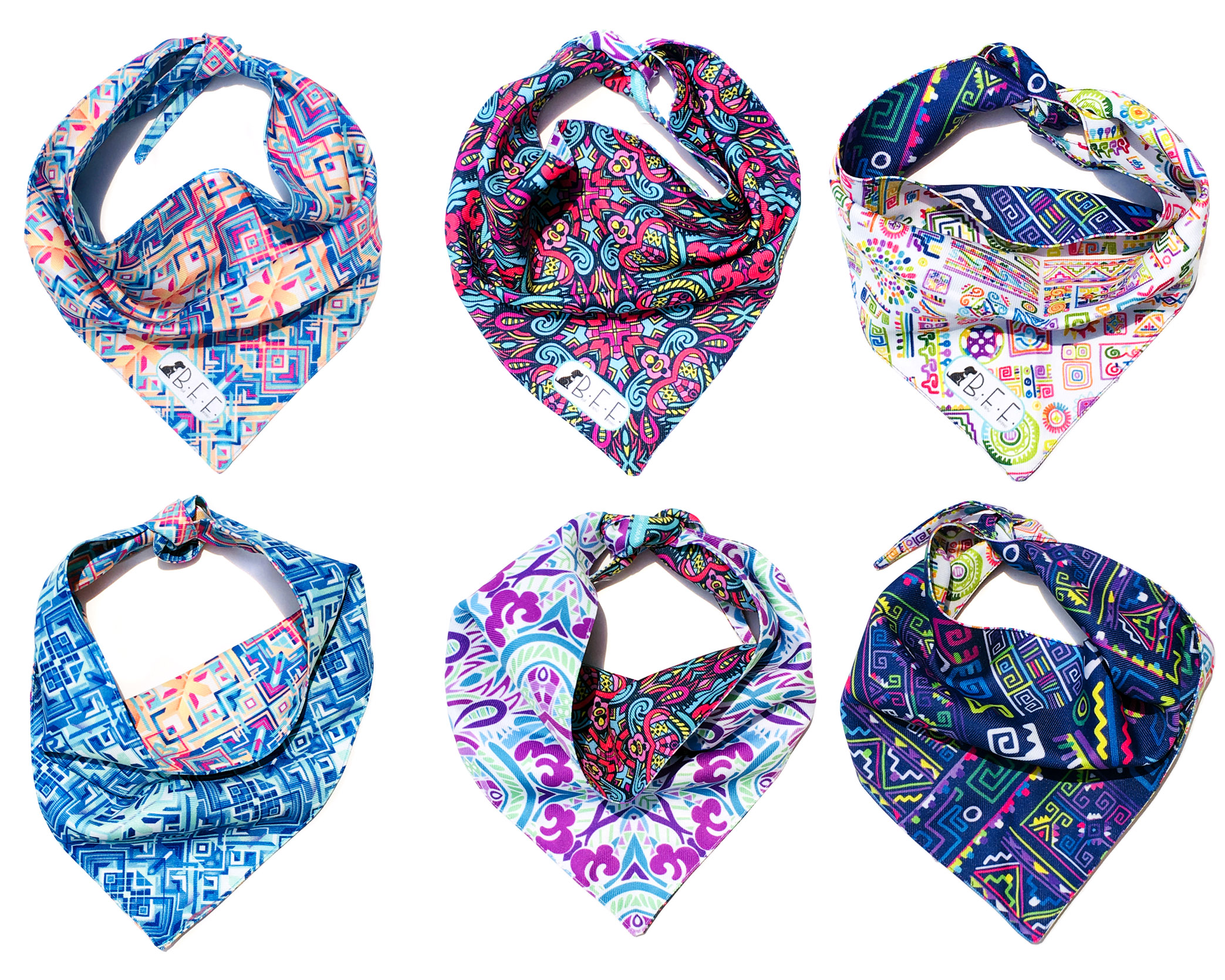 Kit 3 Bandanas Artesanales Para Perro Bff 010-kaledoscopio Paliacate Doble Vista 6 Looks Diferentes.