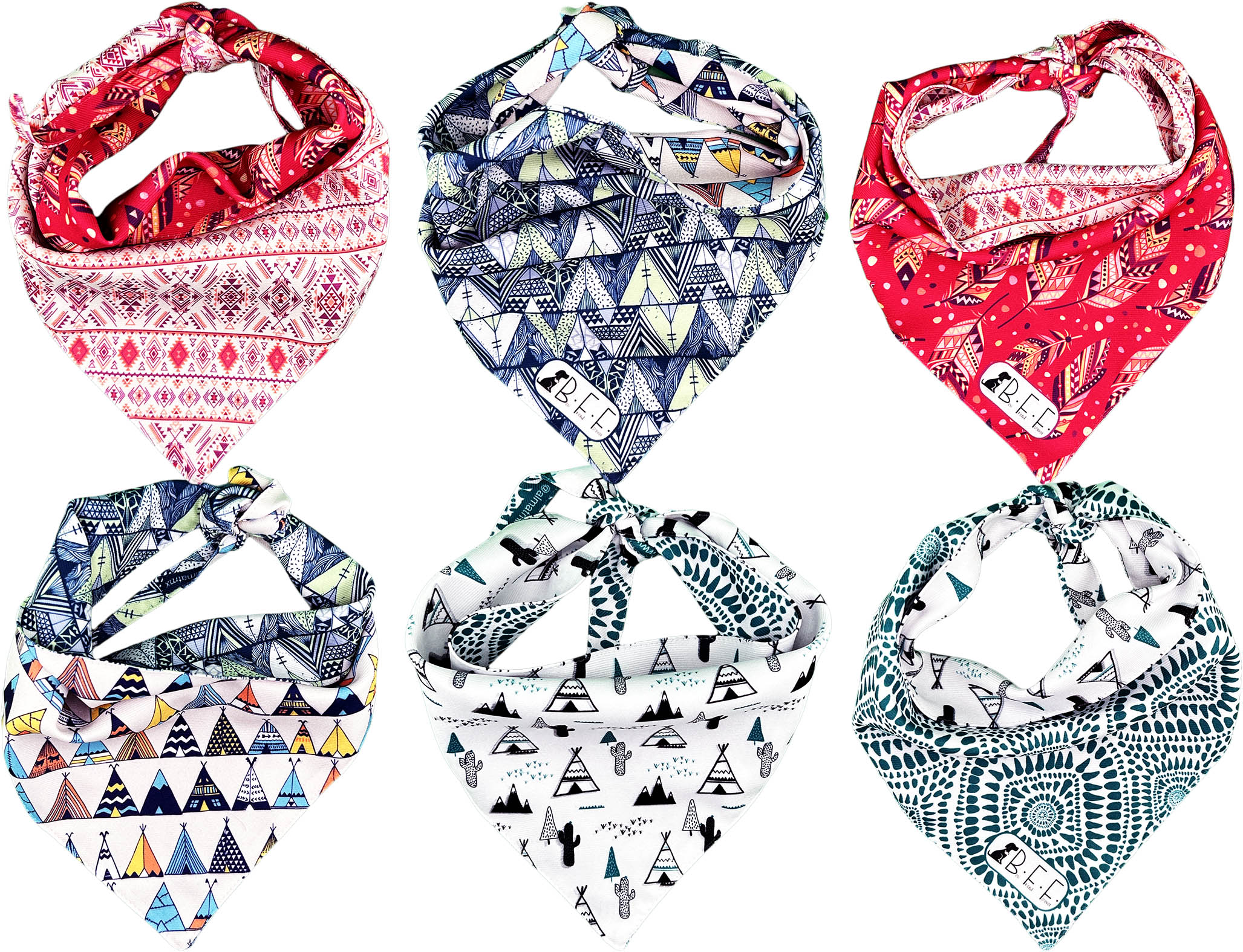 Kit 3 Bandanas Artesanales Para Perro Bff 036-tipi Paliacate Doble Vista 6 Looks Diferentes.