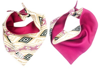 Foto 7 | Kit 3 Bandanas Artesanales Para Perro Bff 013-boho Magenta Paliacate Doble Vista 6 Looks Diferentes.