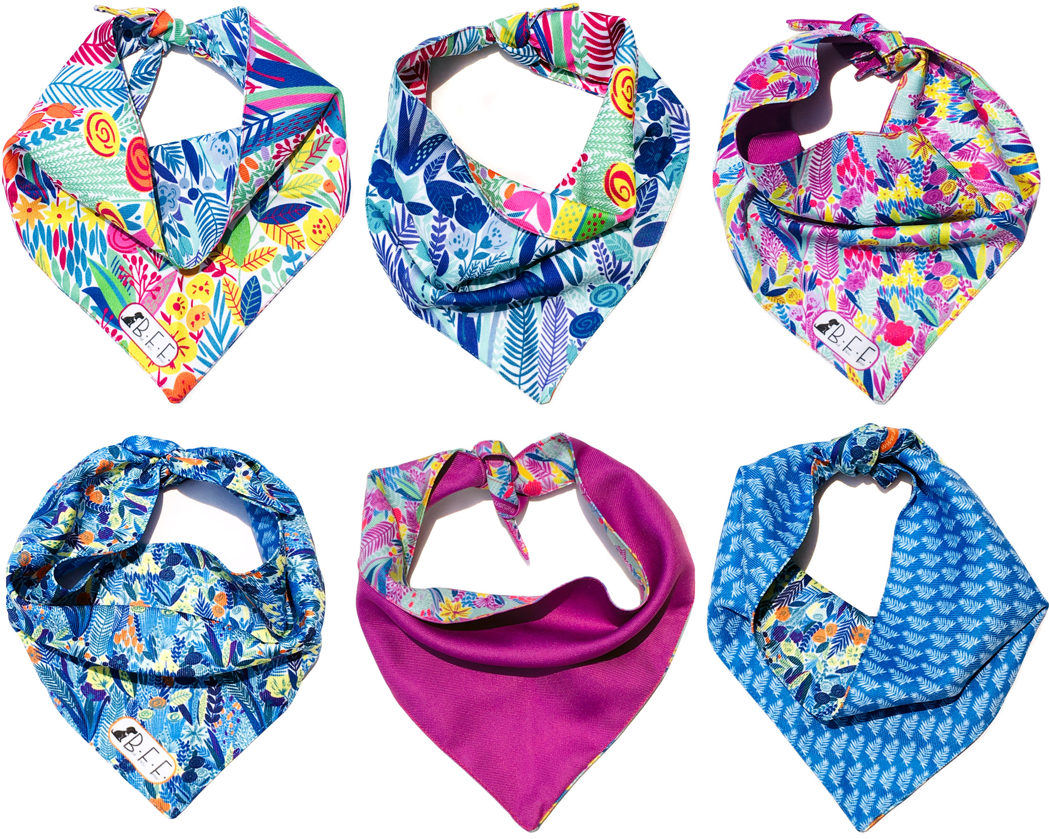 Kit 3 Bandanas Artesanales Para Perro Bff 015-botanic Paliacate Doble Vista 6 Looks Diferentes