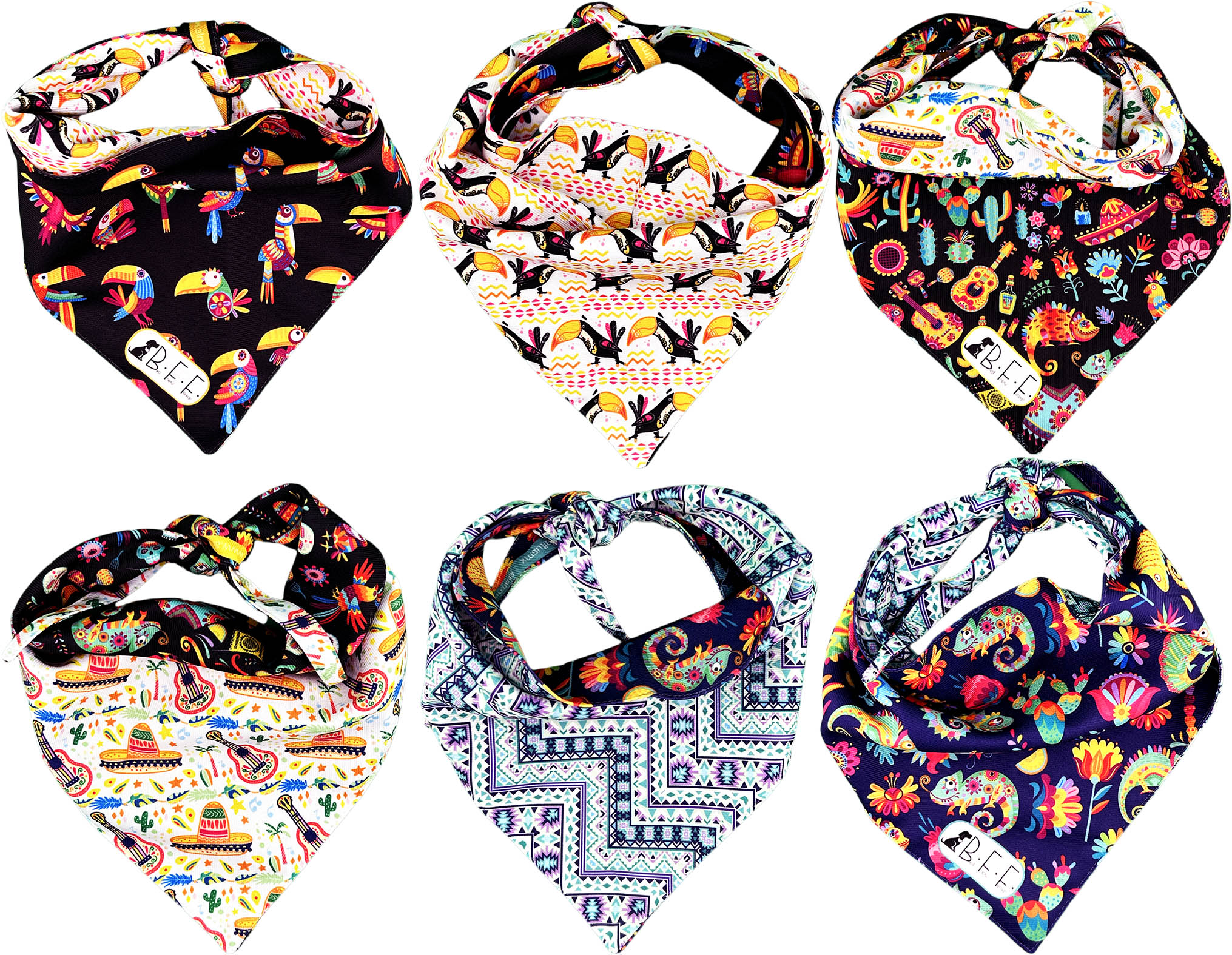 Kit 3 Bandanas Artesanales Para Perro Bff 038-alebrijes Paliacate Doble Vista 6 Looks Diferentes.