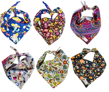 Foto 1 | Kit 3 Bandanas Artesanales Para Perro Bff 027-día De Muertos - Paliacate Doble Vista 6 Looks Diferentes.