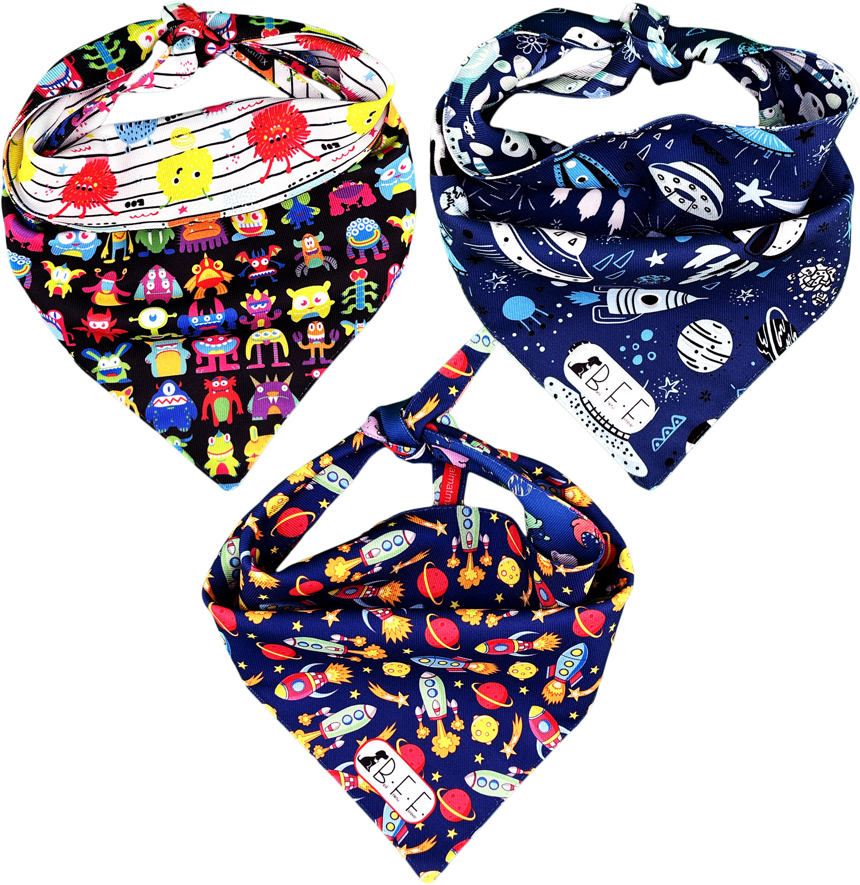 Foto 4 pulgar | Kit 3 Bandanas Artesanales Para Perro Bff 037-espacio Paliacate Doble Vista 6 Looks Diferentes.