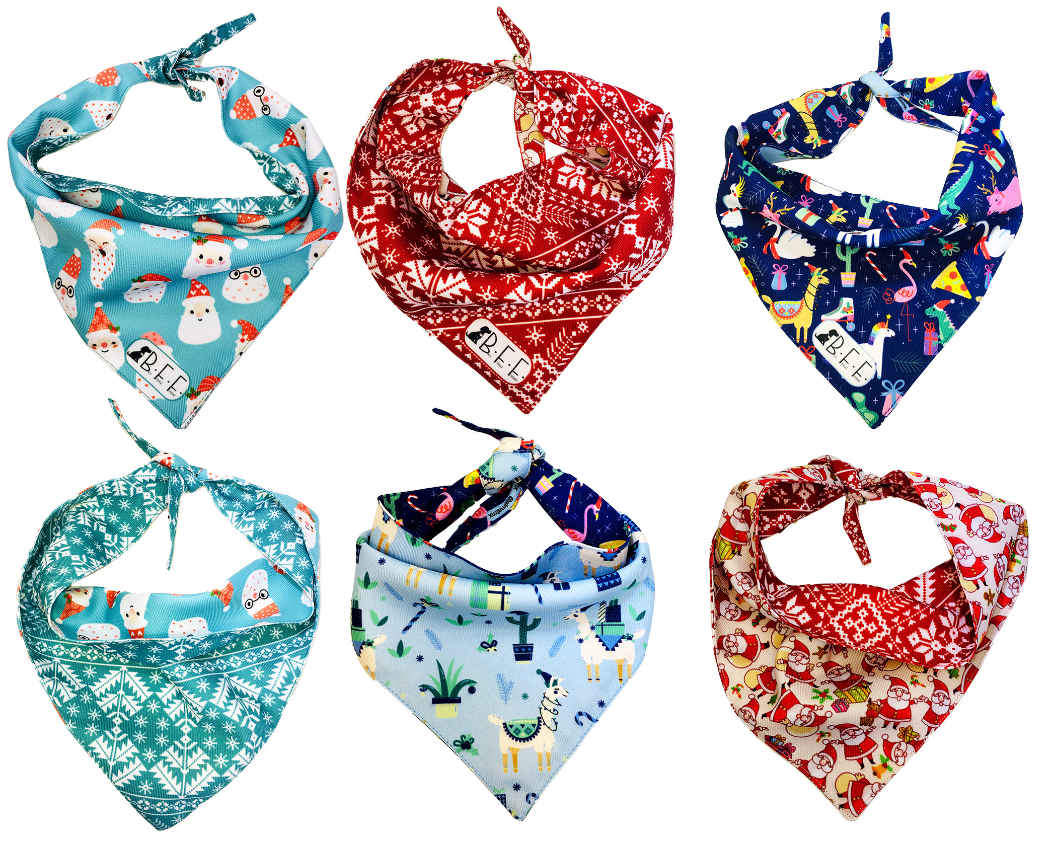 Kit 3 Bandanas Artesanales Para Perro Bff 026-fun Chirstmas Paliacate Doble Vista 6 Looks Diferentes.