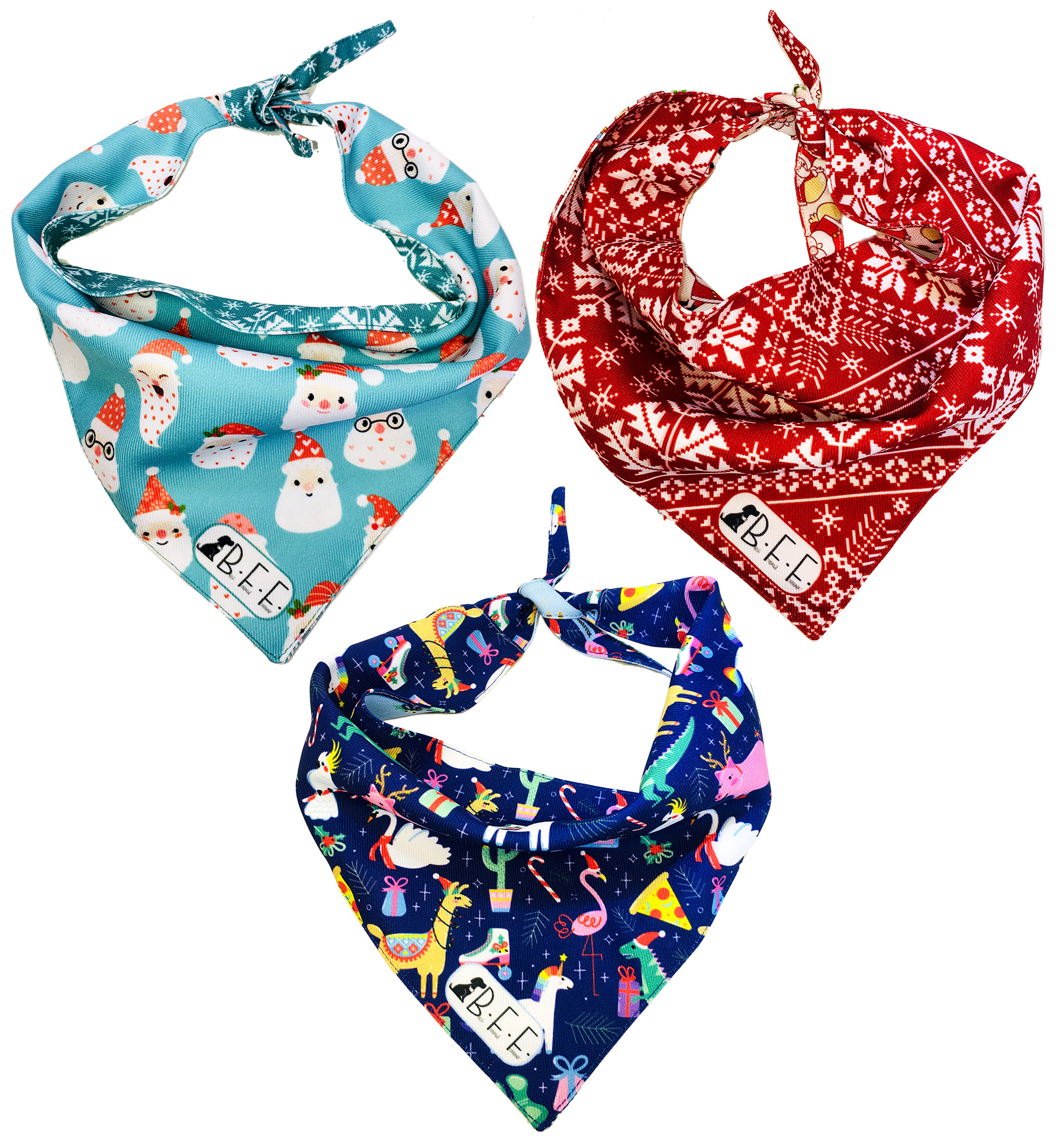 Foto 3 pulgar | Kit 3 Bandanas Artesanales Para Perro Bff 026-fun Chirstmas Paliacate Doble Vista 6 Looks Diferentes.