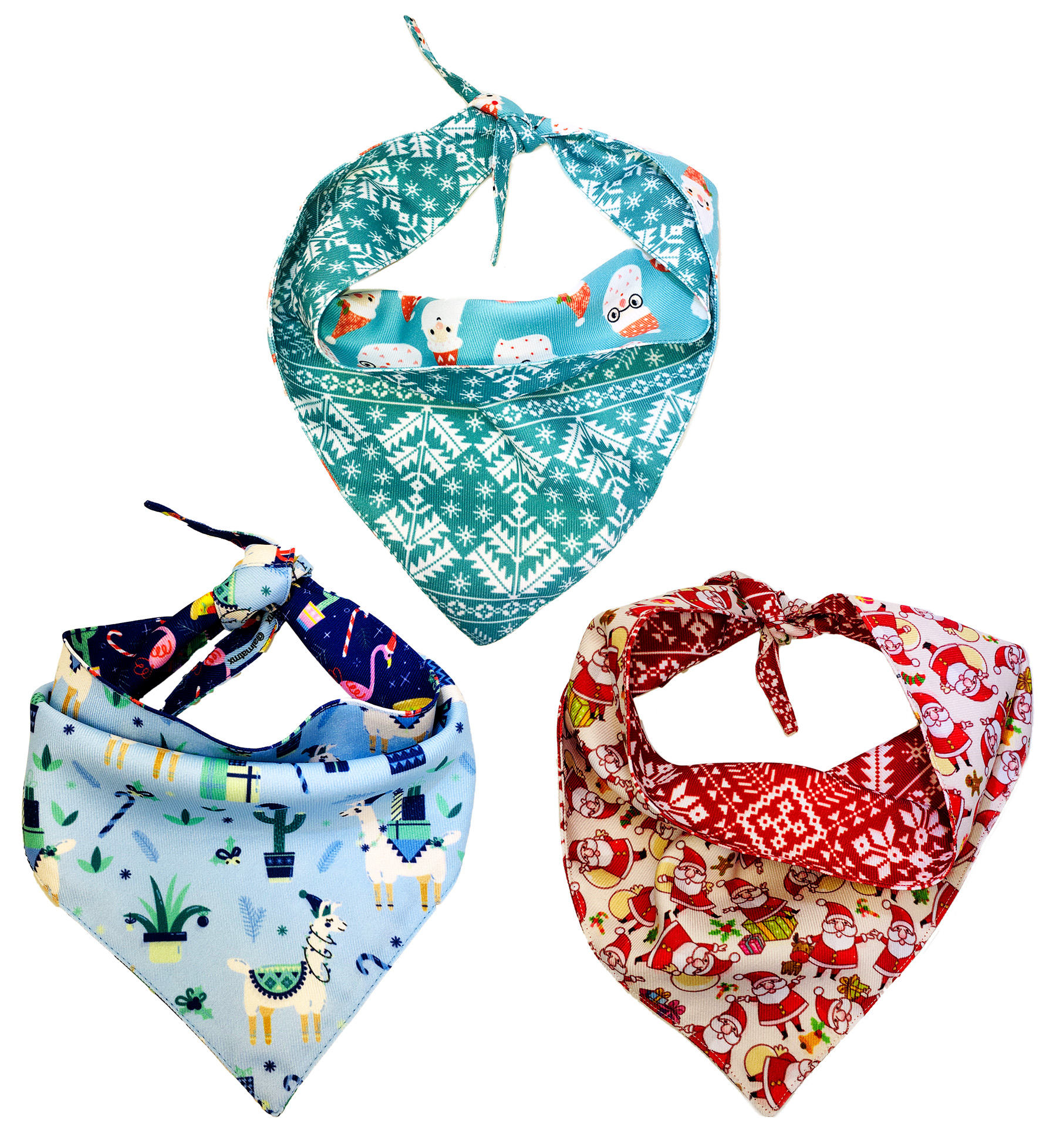 Foto 4 pulgar | Kit 3 Bandanas Artesanales Para Perro Bff 026-fun Chirstmas Paliacate Doble Vista 6 Looks Diferentes.