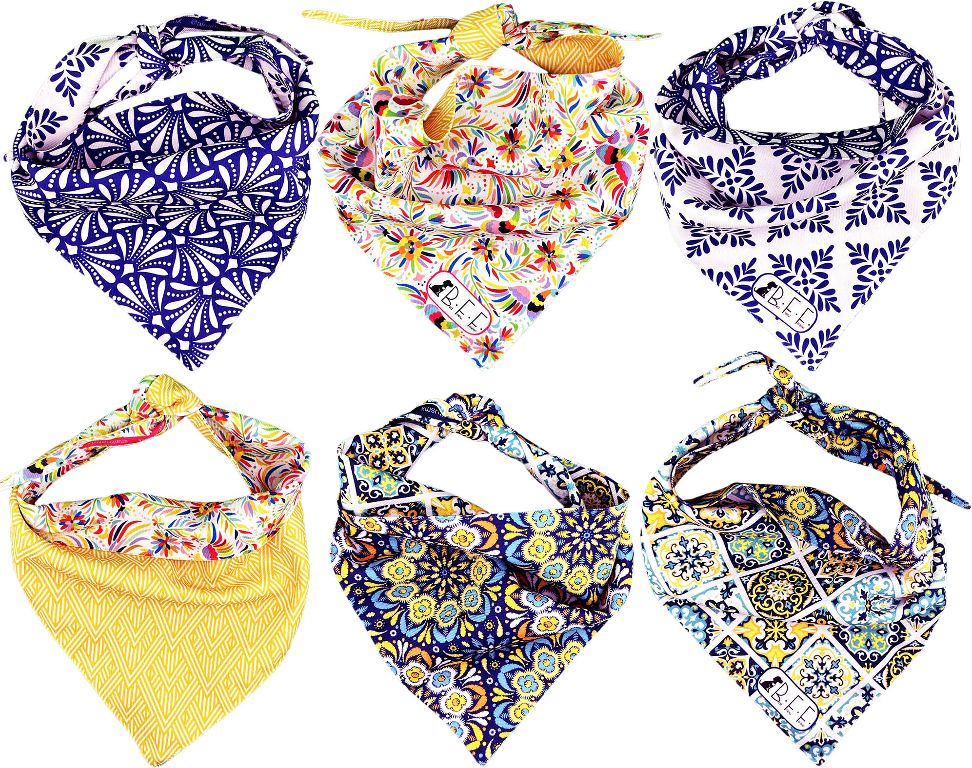 Kit 3 Bandanas Artesanales Para Perro Bff 039-talavera Paliacate Doble Vista 6 Looks Diferentes.