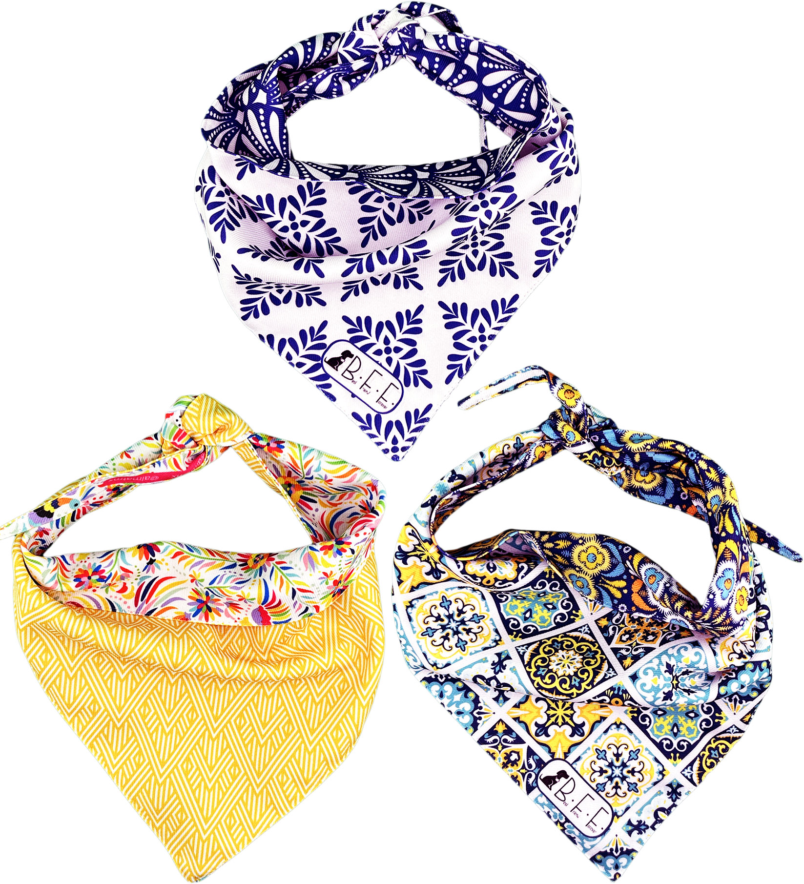 Foto 2 | Kit 3 Bandanas Artesanales Para Perro Bff 039-talavera Paliacate Doble Vista 6 Looks Diferentes.