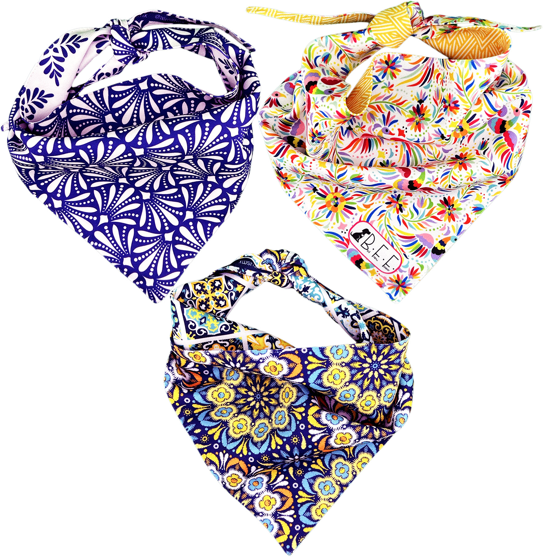 Foto 4 pulgar | Kit 3 Bandanas Artesanales Para Perro Bff 039-talavera Paliacate Doble Vista 6 Looks Diferentes.