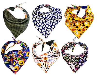 Foto 1 | Kit 3 Bandanas Artesanales Para Perro Bff 025-halloween Paliacate Doble Vista 6 Looks Diferentes.