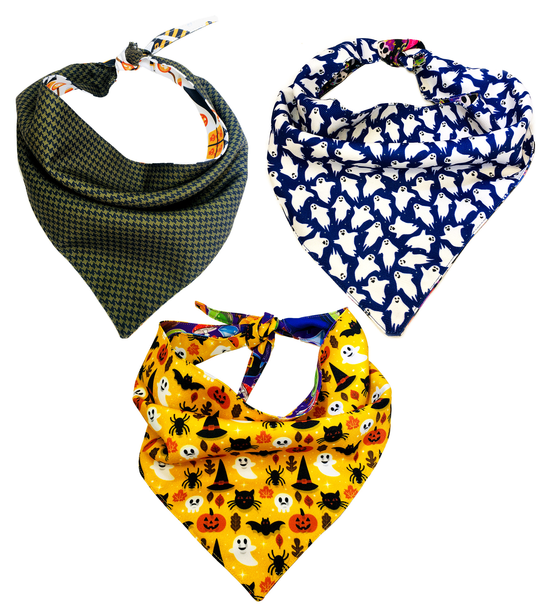 Foto 2 | Kit 3 Bandanas Artesanales Para Perro Bff 025-halloween Paliacate Doble Vista 6 Looks Diferentes.