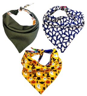 Foto 2 | Kit 3 Bandanas Artesanales Para Perro Bff 025-halloween Paliacate Doble Vista 6 Looks Diferentes.