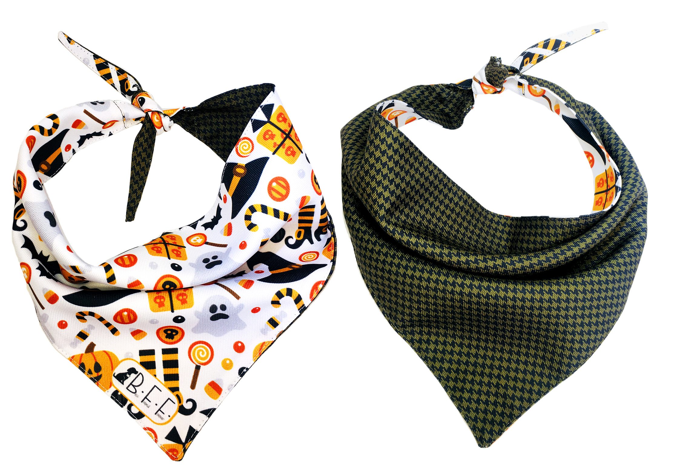 Foto 6 pulgar | Kit 3 Bandanas Artesanales Para Perro Bff 025-halloween Paliacate Doble Vista 6 Looks Diferentes.