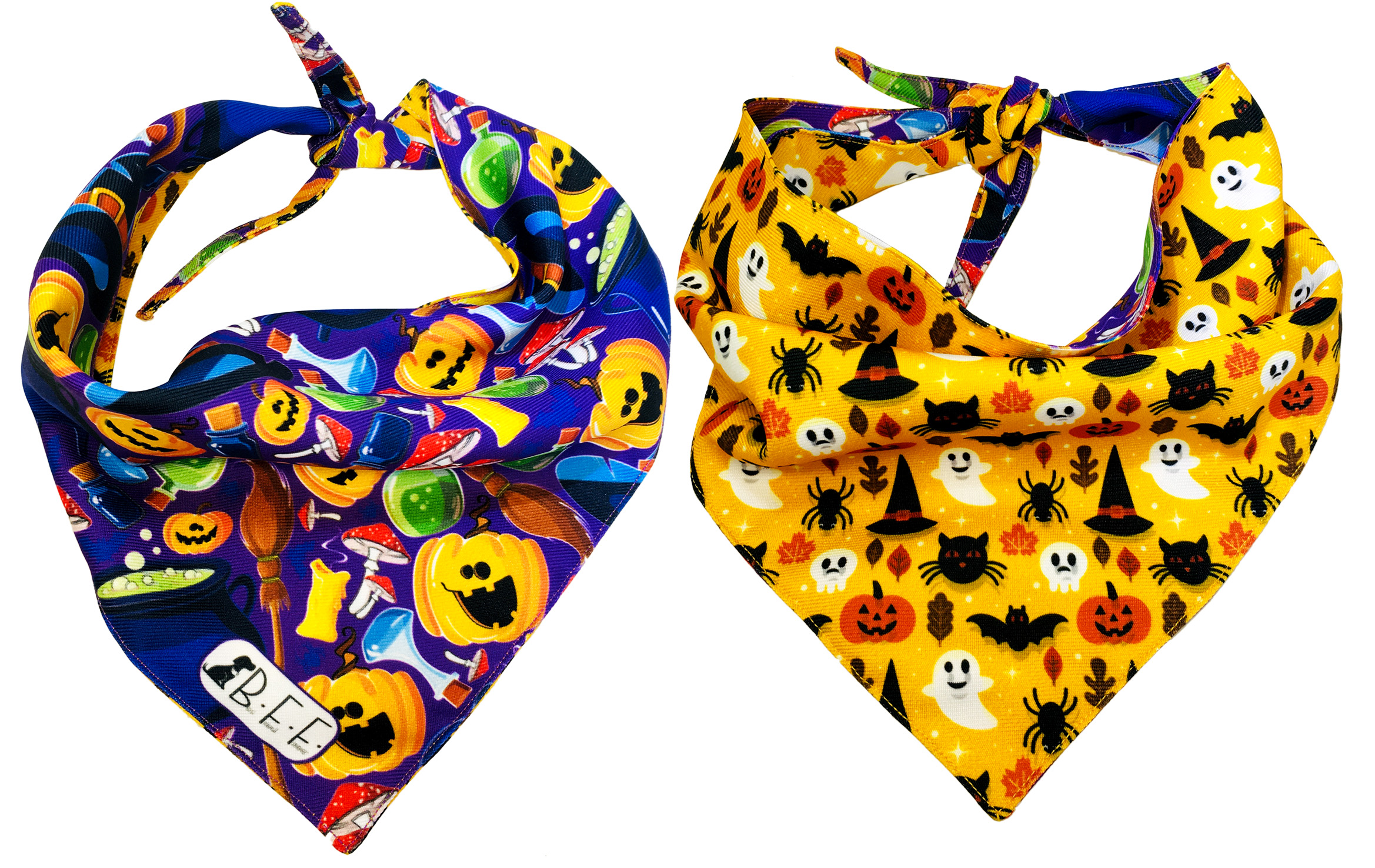 Foto 7 pulgar | Kit 3 Bandanas Artesanales Para Perro Bff 025-halloween Paliacate Doble Vista 6 Looks Diferentes.