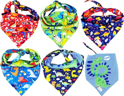 Foto 1 | Kit 3 Bandanas Artesanales Para Perro Bff 032-dinosaurios Paliacate Doble Vista 6 Looks Diferentes.