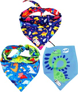 Foto 2 | Kit 3 Bandanas Artesanales Para Perro Bff 032-dinosaurios Paliacate Doble Vista 6 Looks Diferentes.