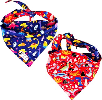 Foto 5 | Kit 3 Bandanas Artesanales Para Perro Bff 032-dinosaurios Paliacate Doble Vista 6 Looks Diferentes.