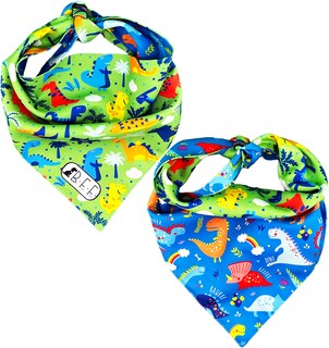 Foto 7 | Kit 3 Bandanas Artesanales Para Perro Bff 032-dinosaurios Paliacate Doble Vista 6 Looks Diferentes.