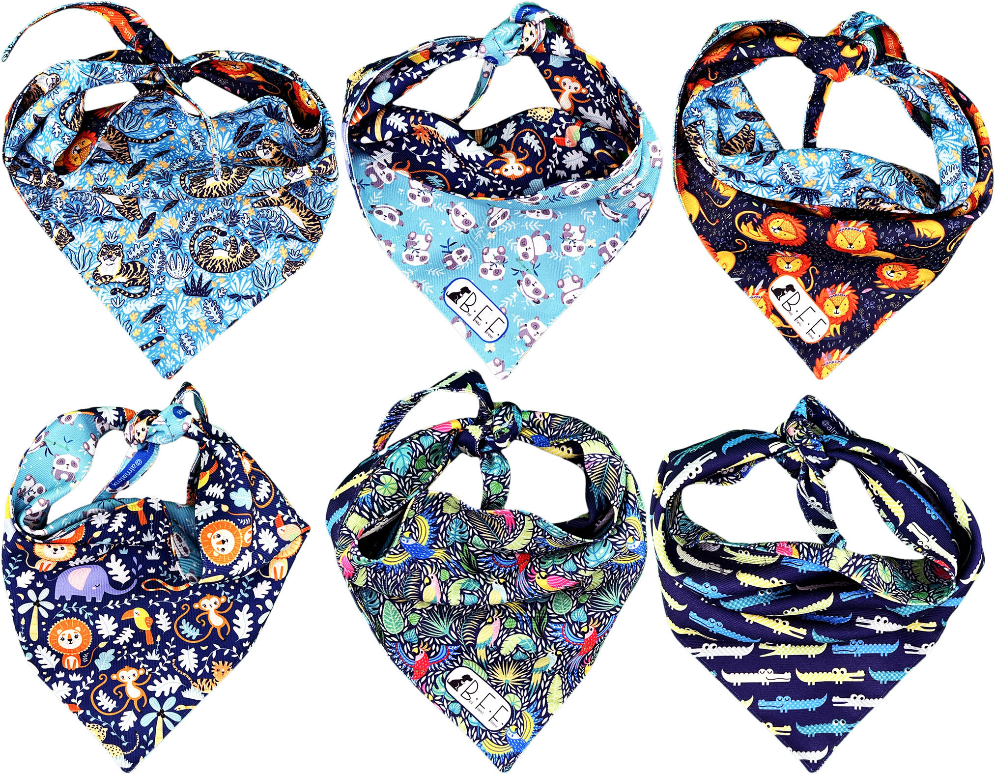 Kit 3 Bandanas Artesanales Para Perro Bff 028 - Selva - Paliacate Doble Vista 6 Looks Diferentes