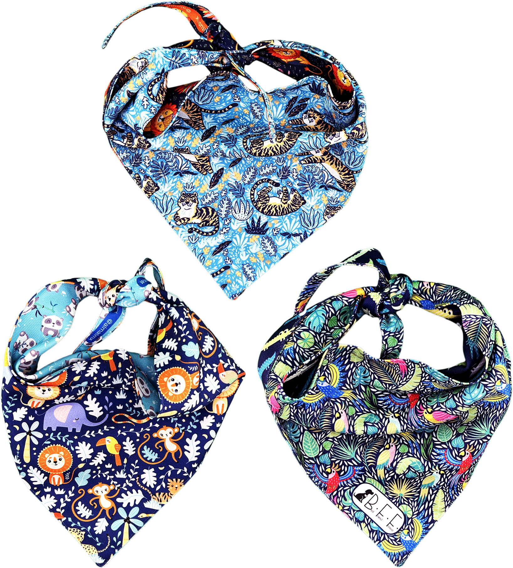 Foto 4 pulgar | Kit 3 Bandanas Artesanales Para Perro Bff 028 - Selva - Paliacate Doble Vista 6 Looks Diferentes