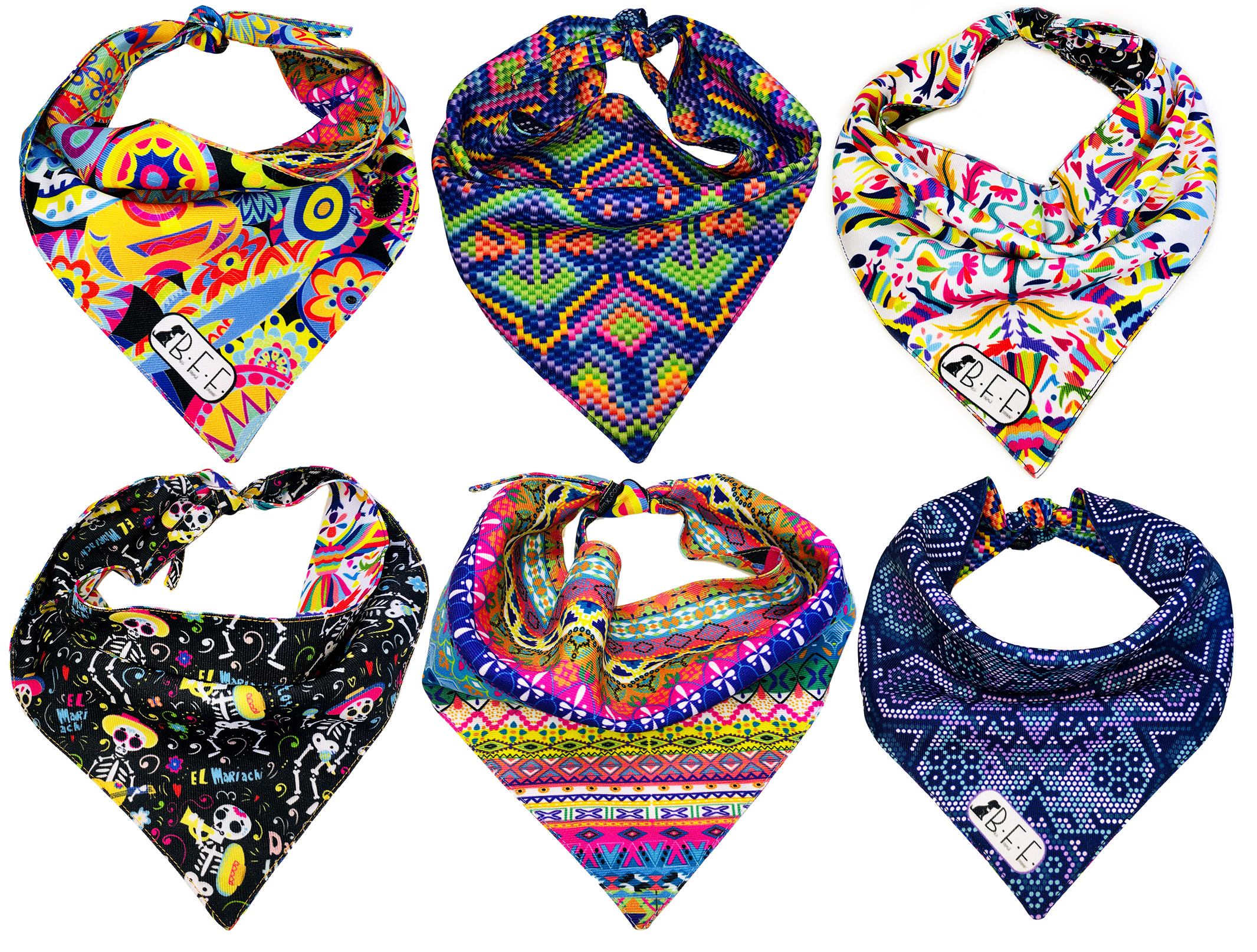 Kit 3 Bandanas Artesanales Para Perro Bff 019-méxico Paliacate Doble Vista 6 Looks Diferentes