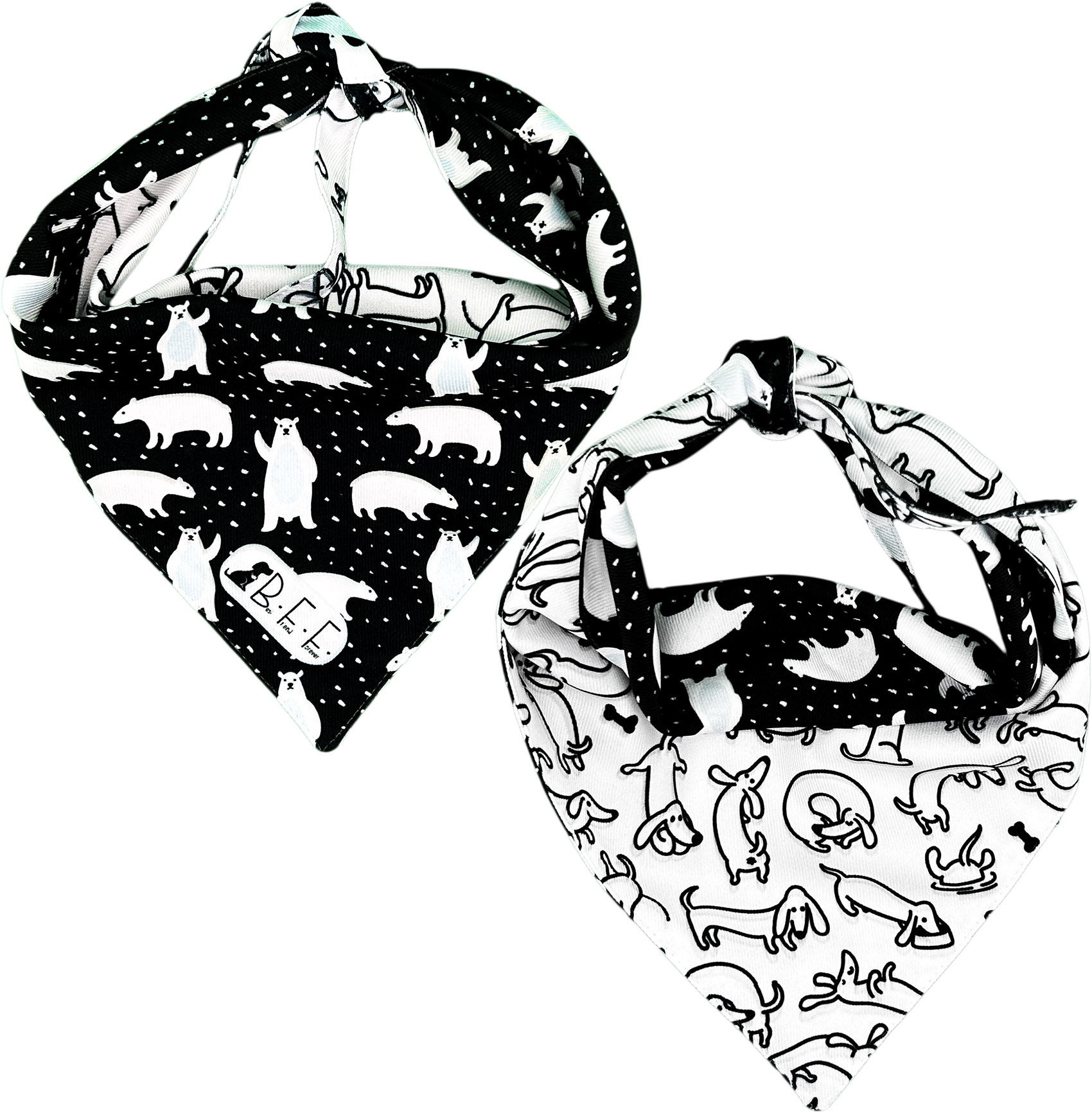 Foto 5 | Kit 3 Bandanas Artesanales Para Perro Bff 031-blanco Y Negro Paliacate Doble Vista 6 Looks Diferentes.