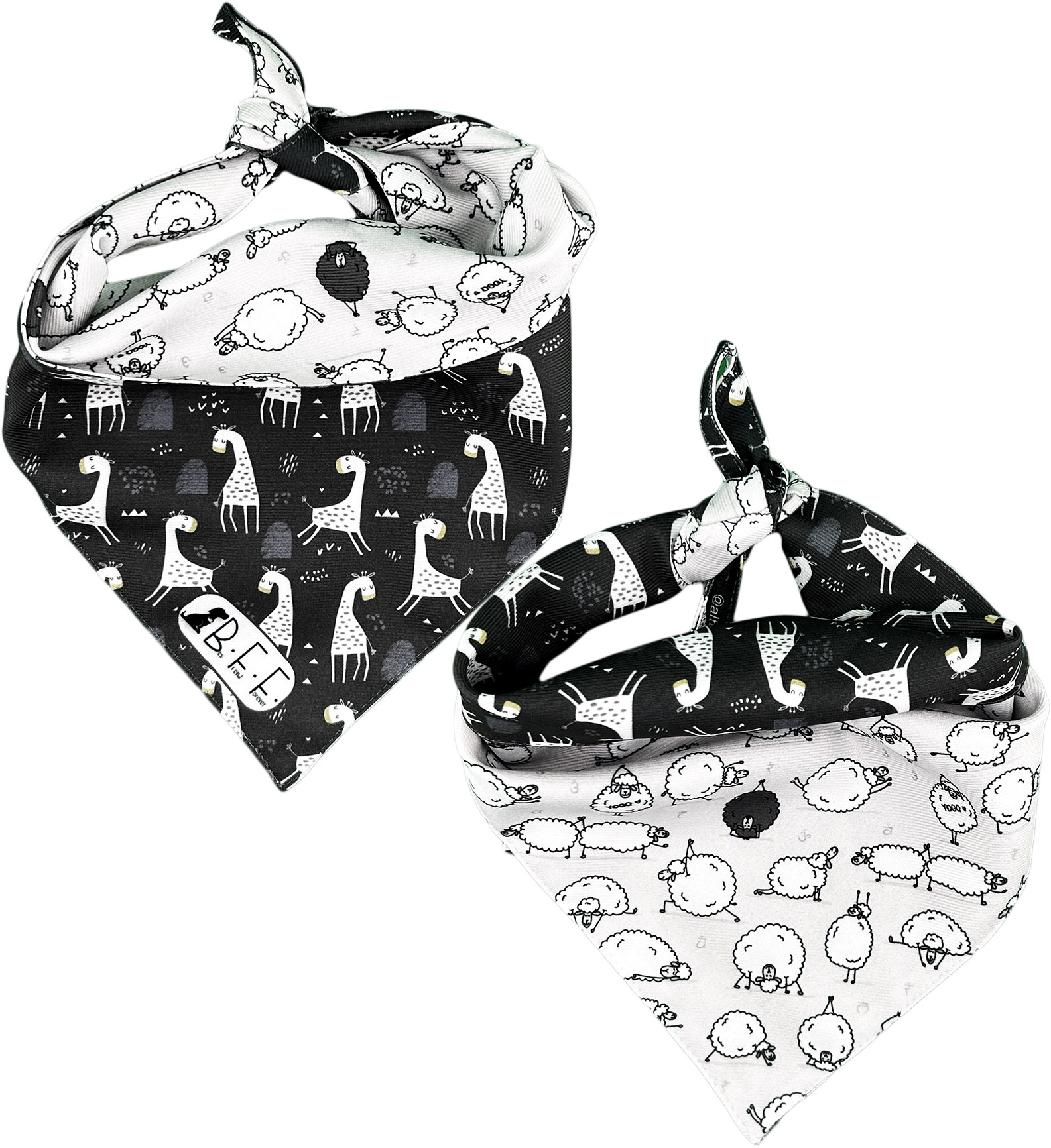 Foto 8 pulgar | Kit 3 Bandanas Artesanales Para Perro Bff 031-blanco Y Negro Paliacate Doble Vista 6 Looks Diferentes.