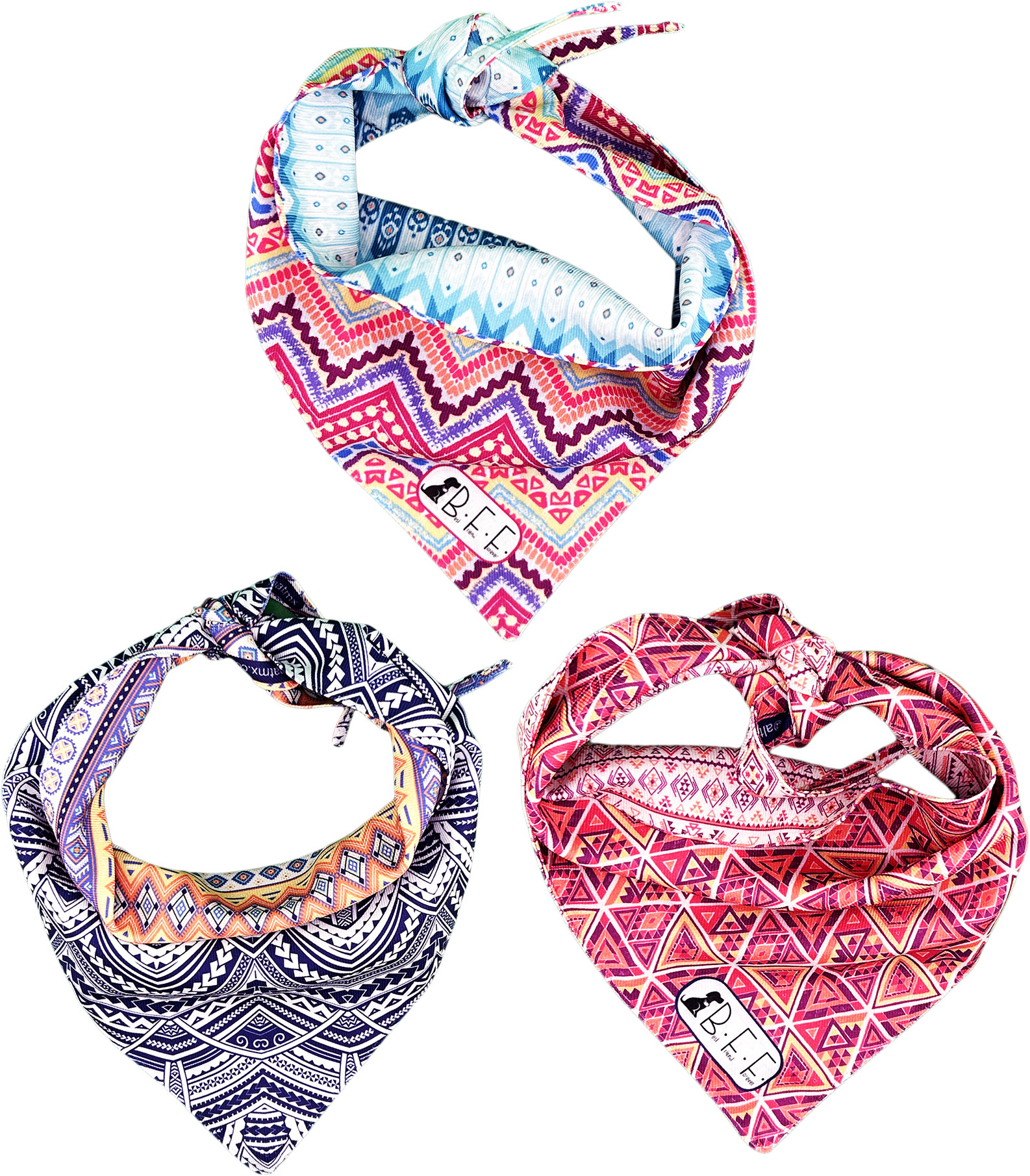 Foto 2 | Kit 3 Bandanas Artesanales Para Perro Bff 029 - Textil - Paliacate Doble Vista 6 Looks Diferentes