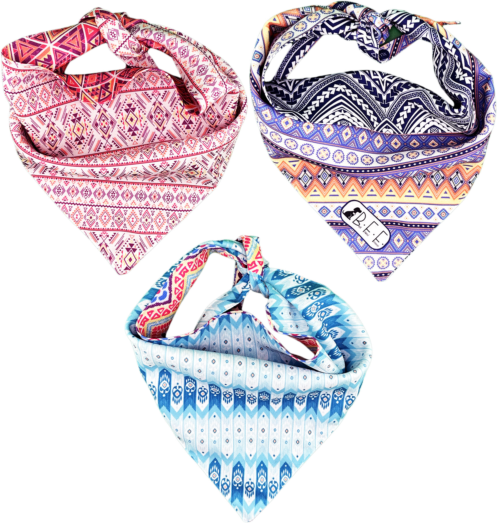 Foto 4 pulgar | Kit 3 Bandanas Artesanales Para Perro Bff 029 - Textil - Paliacate Doble Vista 6 Looks Diferentes