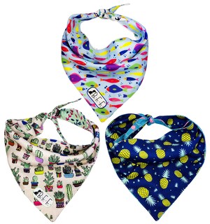 Foto 2 | Kit 3 Bandanas Artesanales Para Perro Bff 018-flamingo Paliacate Doble Vista 6 Looks Diferentes